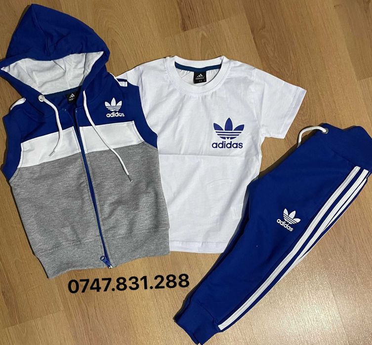 Trening Baieti ADIDAS din 3 Piese: Vesta,Pantaloni, Tricou,BUMBAC 100%