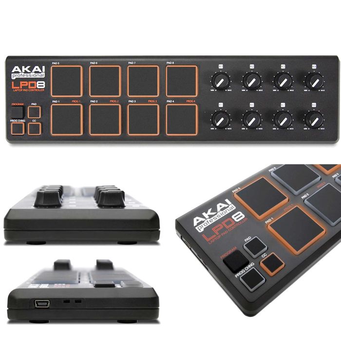 Akai LPD8 (MIDI controler, NEfolosit, pe USB, cu soft Akai)