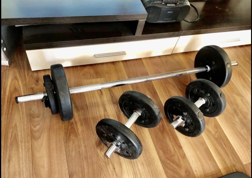 Pachet sala Bara haltera piept+gantere reglabile noi made in germany