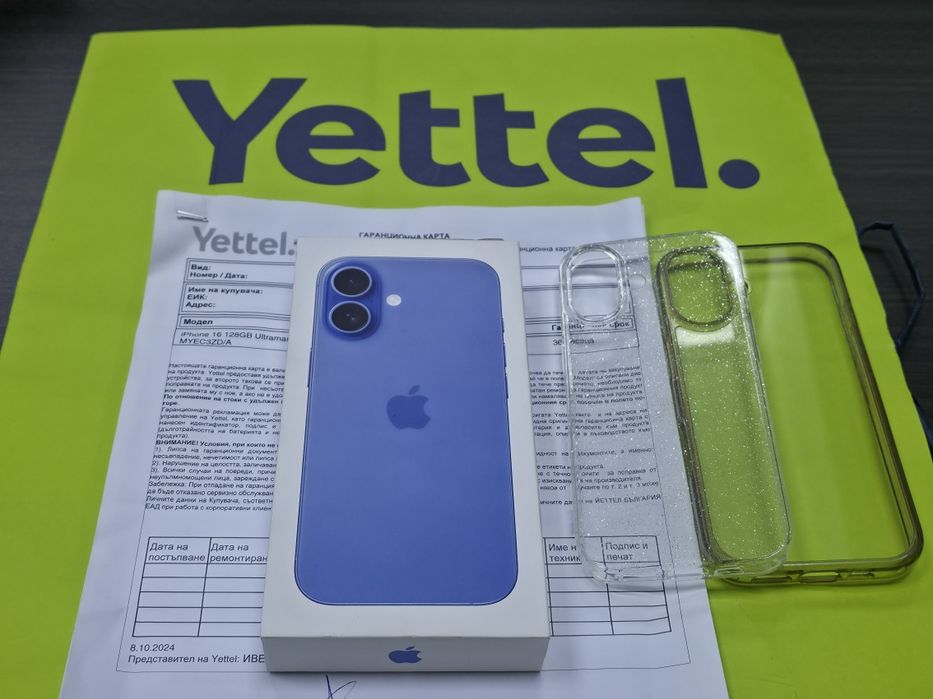 128GB iPhone 16 Гаранция Yettel 3г. 2027 Ultramarine / Син
