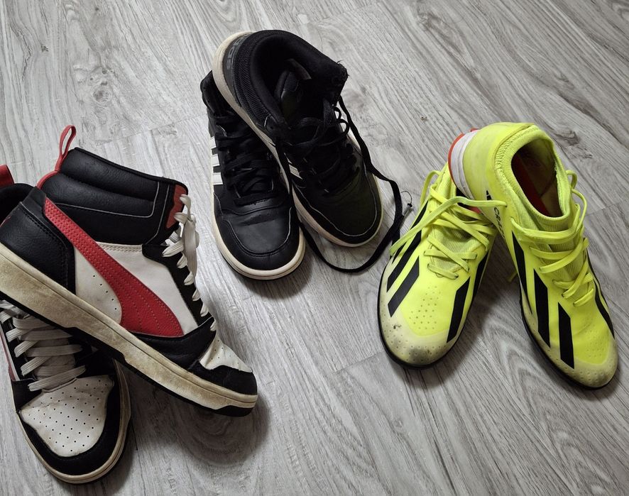 Три чифта маратонки-Puma 38.5,Adidas 37 1/3 и футболни 39 1/2