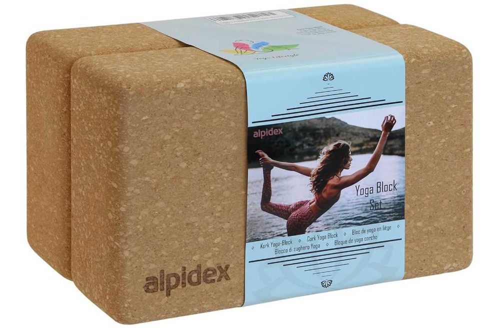 Set de 2 blocuri de yoga ALPIDEX ecologice, sustenabile plută naturală