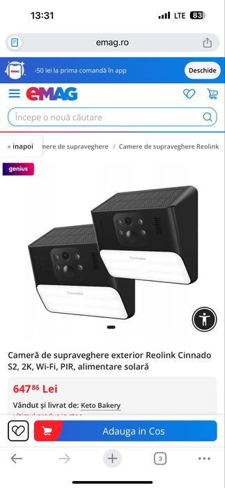 Camera de supraveghere Reolink cinnado incarcare solara