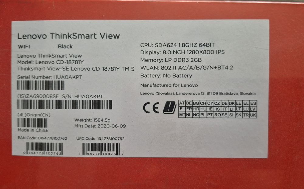 Tableta Lenovo ThinkSmart View, 8" HD