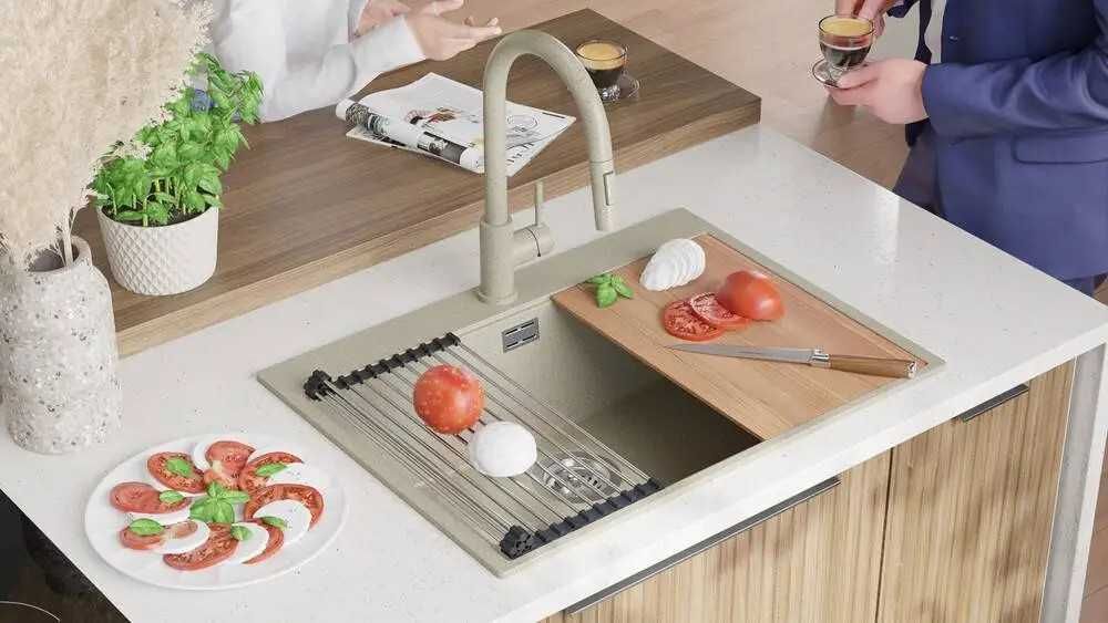 Бежова Кухненска Мивка от гранит модел XXL Осло 70 Top 680 x 500 mm