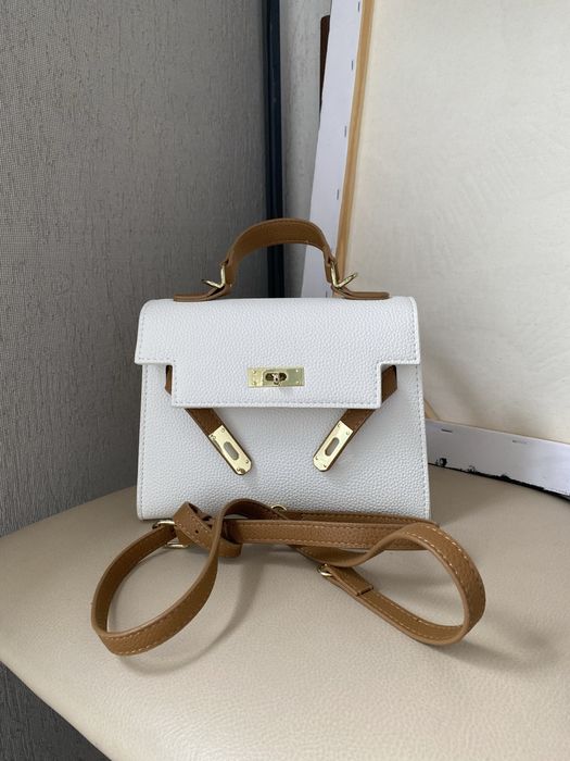 Сумка женская белая с карамельными вставками