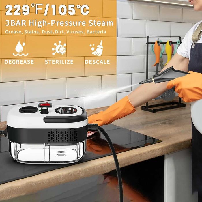 Нова Парочистачка TOBI, Преносима, Голям резервоар от 1200 ml, Мощност 2500 W, 6 нива на мощност, 7 накрайника