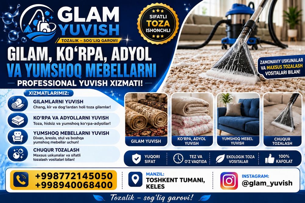 gilam yuvish toshken boylab