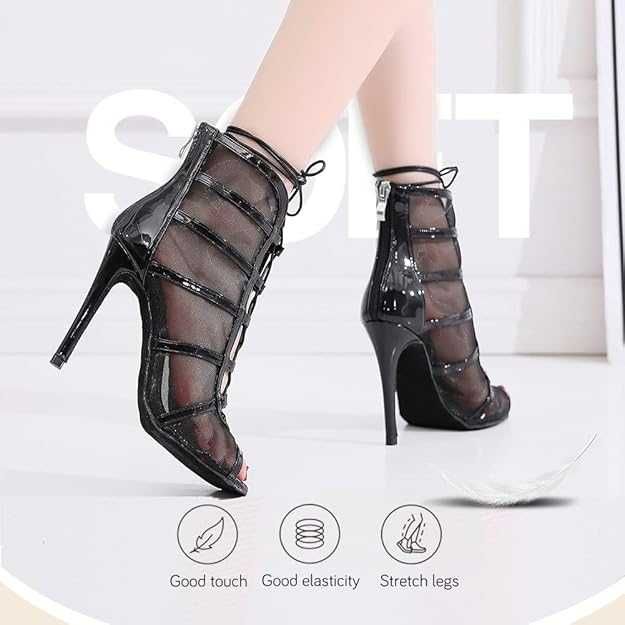 Botine Latino dance , Piele + plasa, toc inalt, 40, Redus de la 300RON