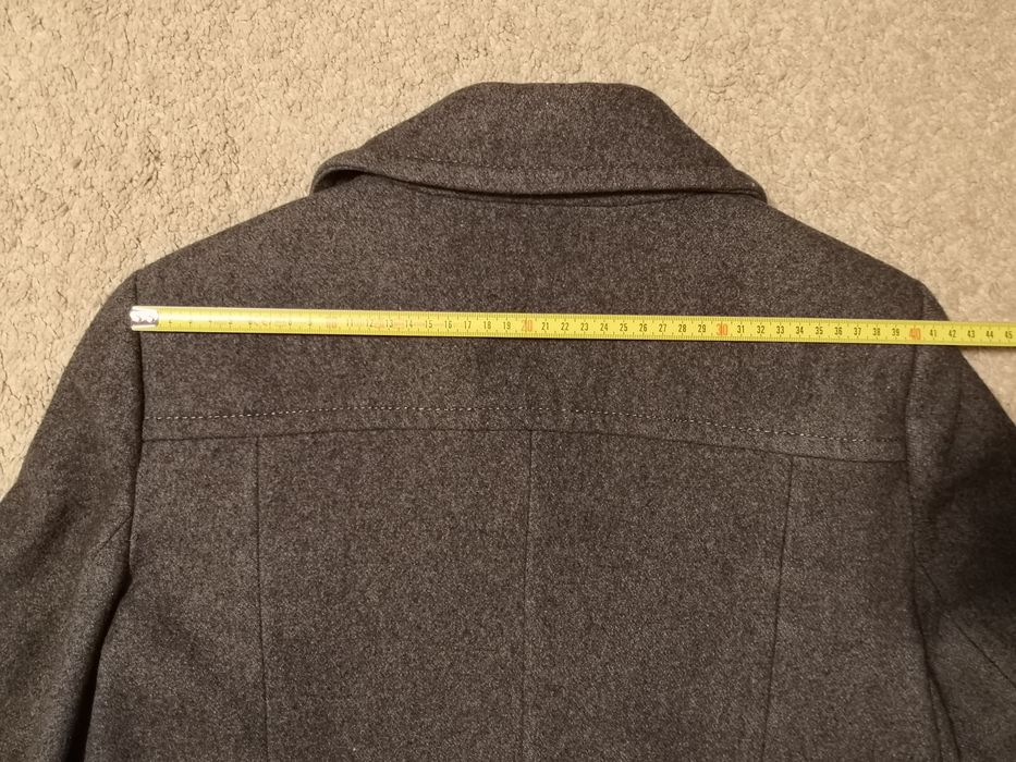 Palton Mango gri lână 62%, model drept, două rânduri nasturi, mărime M