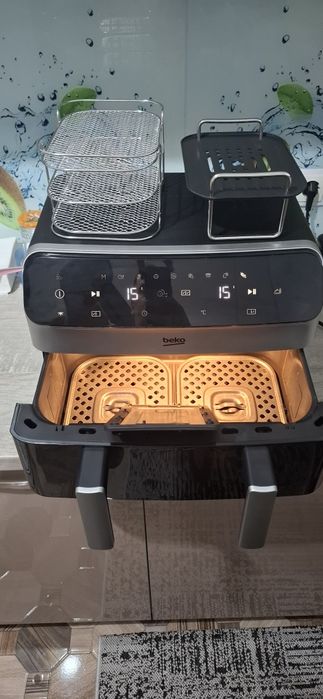 Friteuza cu aer cald dubla BEKO ExpertFry FRL6488, 9.5l, 2400W, negru-argintiu