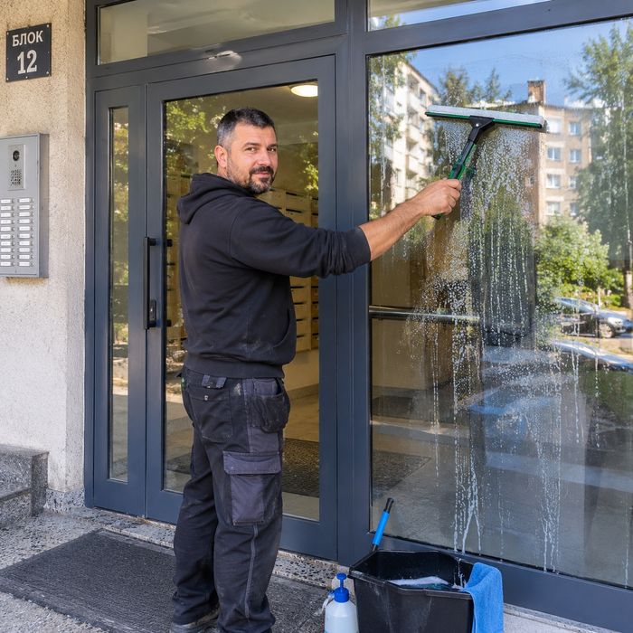 Почистване на прозорци витрини и други.