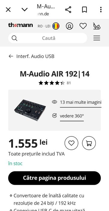 M-audio 192/14 interfata consola placa retea sunet