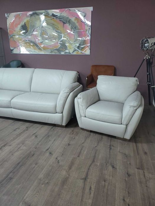 Светло кремав/сив кожен комплект тройка с два фотьойла