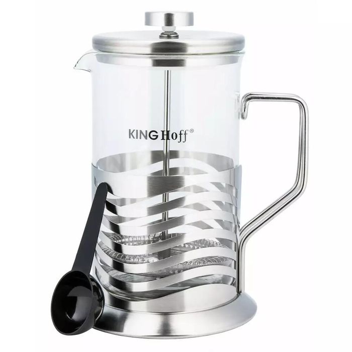 Infuzor ceai, din sticla si inox, ceainic cu presa, 0.8L, Kinghoff