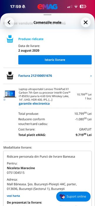 Laptop ultraportabil Lenovo ThinkPad X1 Carbon 7th Gen Intel Core i7