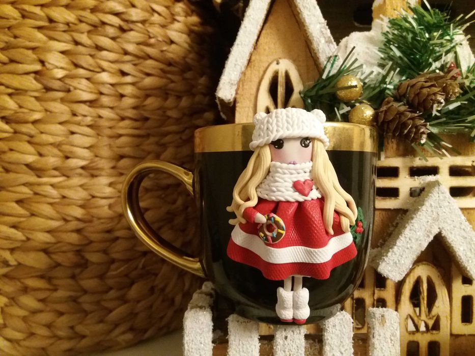 Cadou Craciun pentru sotie iubita cana papusa handmade