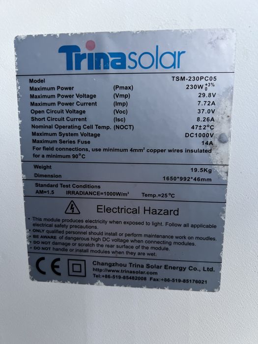 Panouri solare Trinasolar 230W fotovoltaic