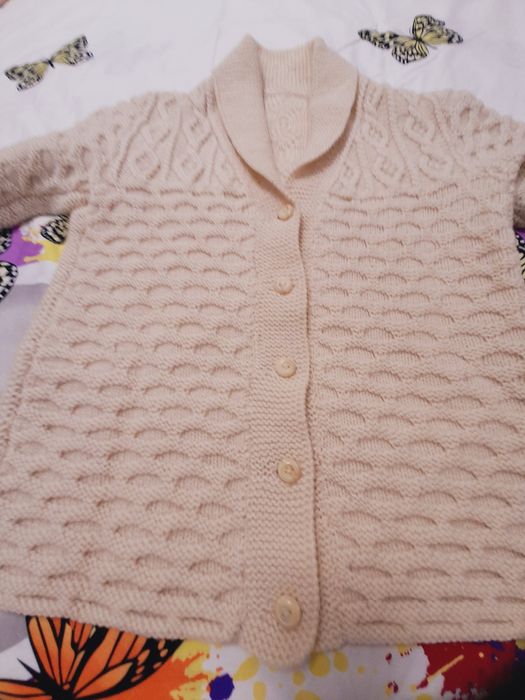 Pulover din lână, bărbătesc, tricotat manual, cu guler șal