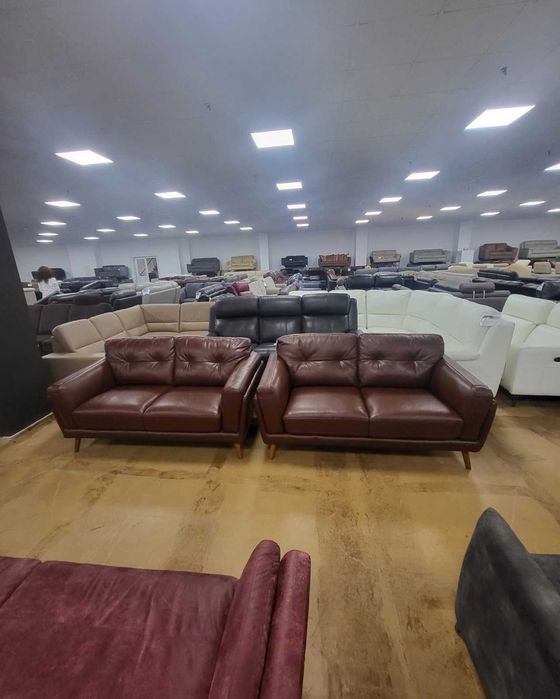 Комплект кафяви кожени дивани две двойки "Watson"