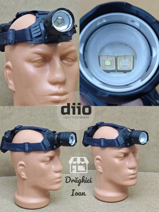 Lanterna frontala DUAL-LED alb-albastru LASER PM20 pescuit feeder noap