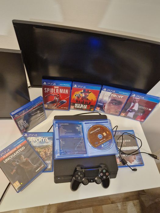 "Consolă PS4 Slim 500GB/1TB + 34 Jocuri (FIFA, GTA, etc.) + Toate cab