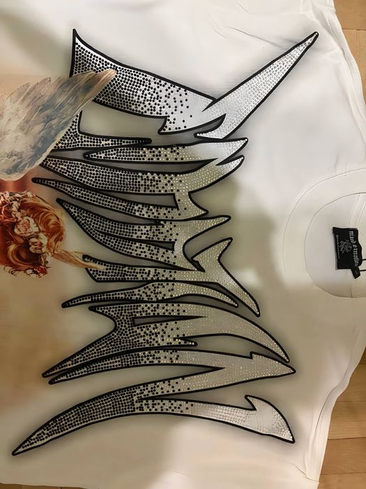 Mixed Emotion Angel Rhinestone T-Shirt – White – L