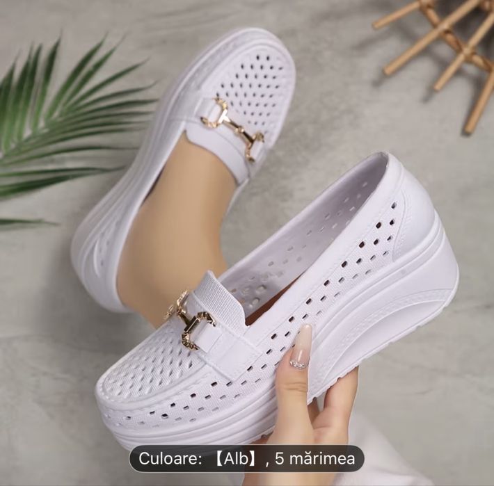 Pantofi platforma comozi  albi