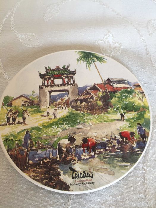 Рисувани керамични подложки за чаши от Тайван, уникат, подаръчна кутия