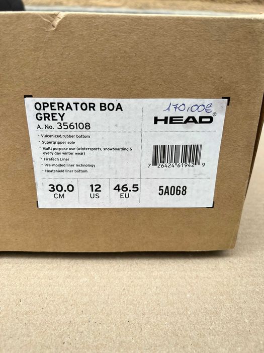 boots noi head operator boa grey 30 mondo 46,5 europa