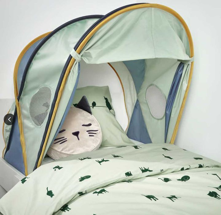 Cort pentru pat, albastru/verde, 70/80/90 (ikea Eldfluga)