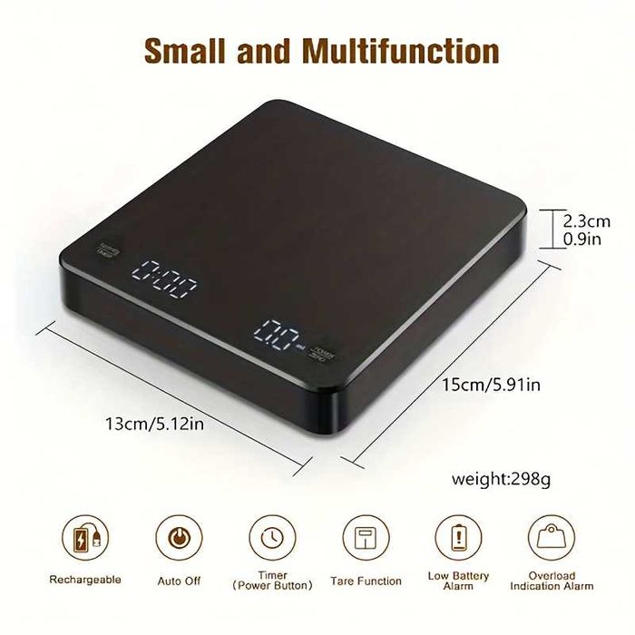 Цифрова везна за кафе с висока точност,  0,1 грама USB акумулаторна
