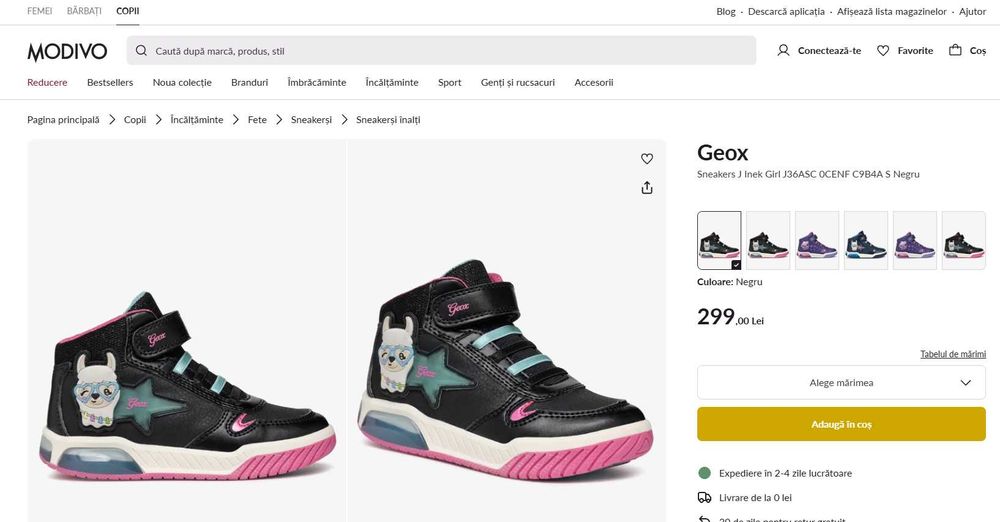 Geox Sneakers J Inek Girl J36ASC 0CENF C9B4A S Negru Marimea 29