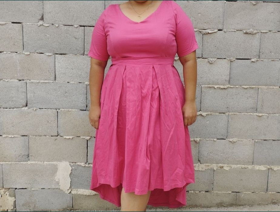 Красива розова рокля с панделка ефектна, 3XL, носена веднъж