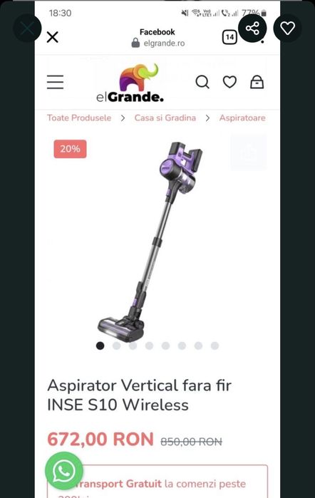 Vând aspirator vertical fara fie