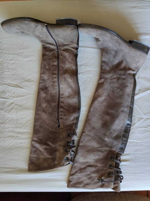 Италиански кожени ботуши над коляното – Vera Cuoio, естествен велур