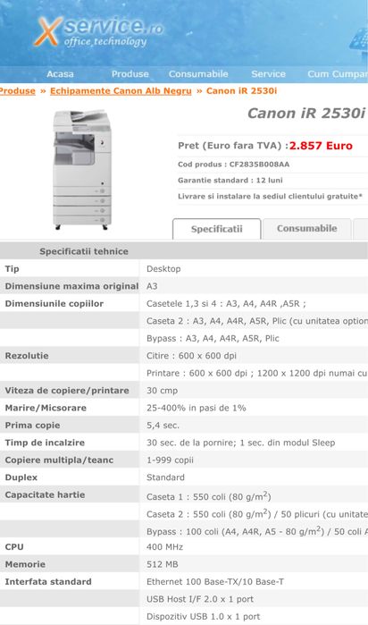 Imprimanta Canon imageRunner 2530i, nou, Xerox, HP