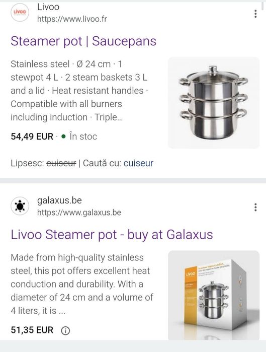 Set oale  gătit la aburi Livoo