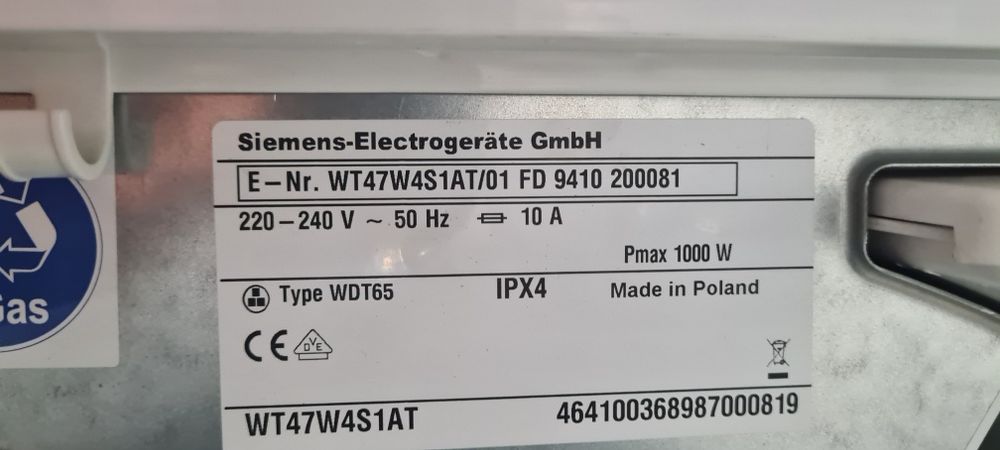 Сушилня с термопомпа 8кг А++ Siemens iQ500