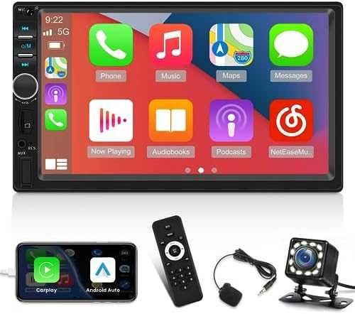 Нов 7" Двоен Дин CarPlay Android Auto Авто Радио + Камера за кола