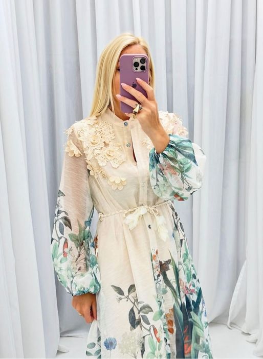 Уникална рокля лен и памук