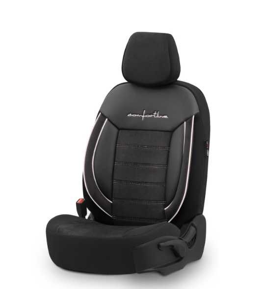 Луксозна тапицерия OTOM текстил с еко кожа COMFORT LINE Design – Черна с бял шев