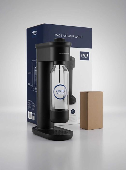 GROHE Blue Fizz 31943K00 – Aparat pentru apă carbogazoasă, 3 niveluri de carbonatare, Negru – Resigilat (fără butelie CO₂)