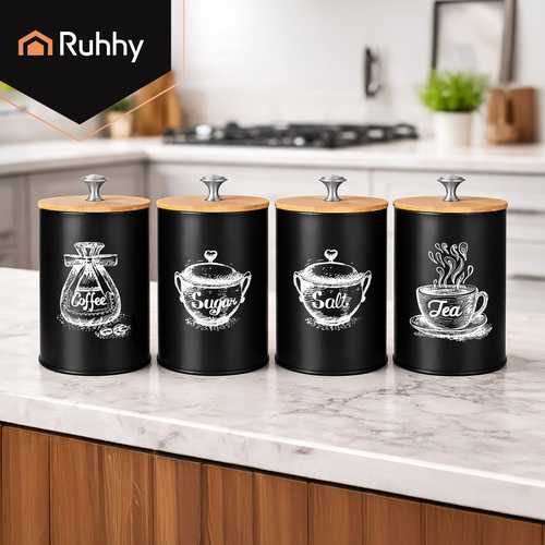 Комплект буркани за съхранение на кафе, чай, сол или захар, 4 броя