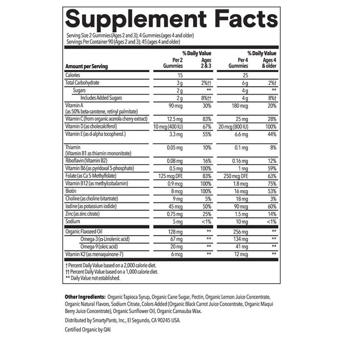 SmartyPants Organic Kids & Toddler Formula Multivitamin 180 мармеладки