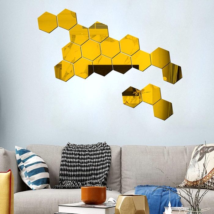 Set Oglinzi Design Hexagon - Oglinzi Decorative Acrilice Gold - 10 buc