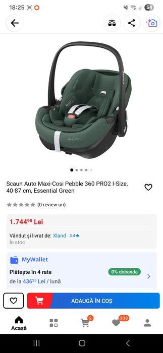 Scoica auto Maxi-Cosi Pebble 360 Pro²  Essential Green