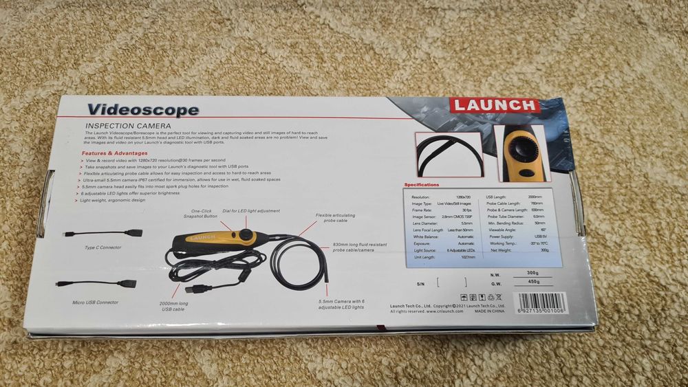 Video Scope, Camera inspectie HD LAUNCH X431 VSP-600 5.5mm, 1280x720