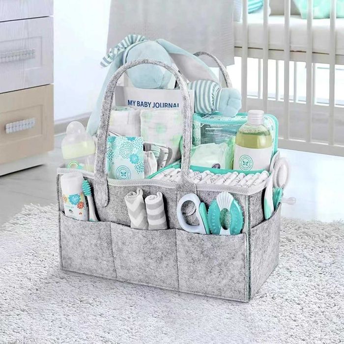 Organizator geanta pentru cosmetice si accesorii bebe gri 33x23x18