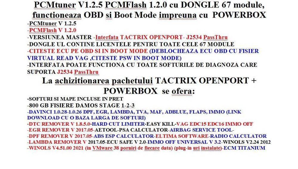 PcmTuner 1.2.5 PcmFlash 1.2.0 Tactrix Openport POWERBOX pe OBD si BOOT
